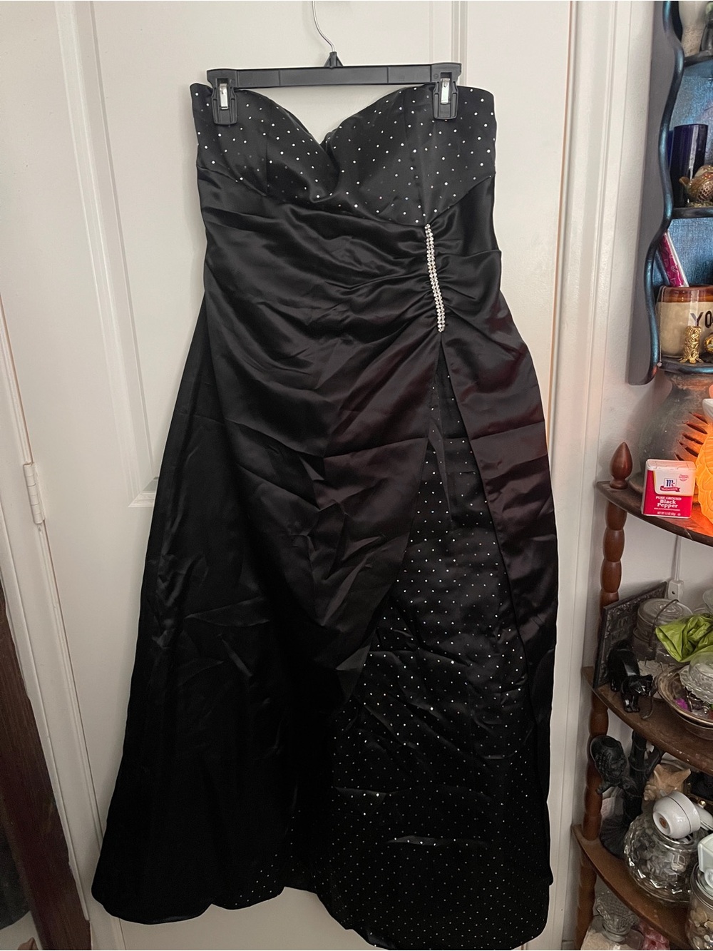 Blondie Nites by Linda Bernell Black Strapless Evening Gown with Rhinestones